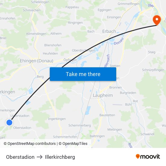 Oberstadion to Illerkirchberg map