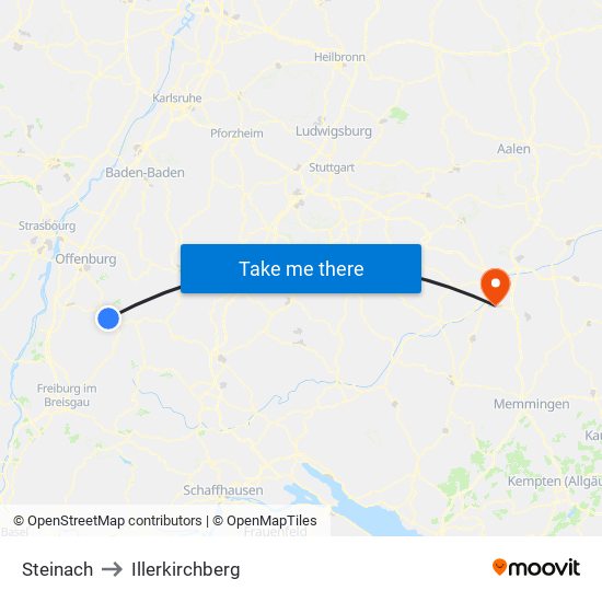 Steinach to Illerkirchberg map