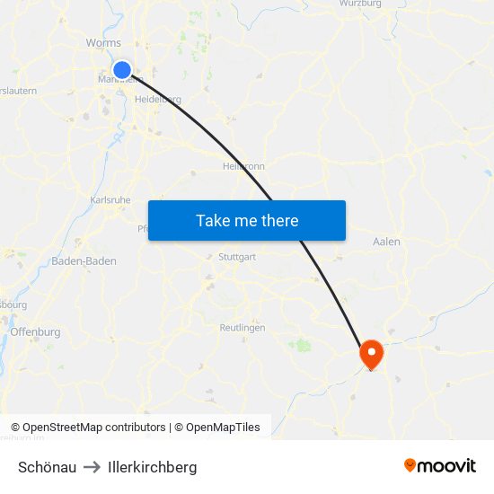 Schönau to Illerkirchberg map