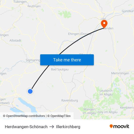 Herdwangen-Schönach to Illerkirchberg map