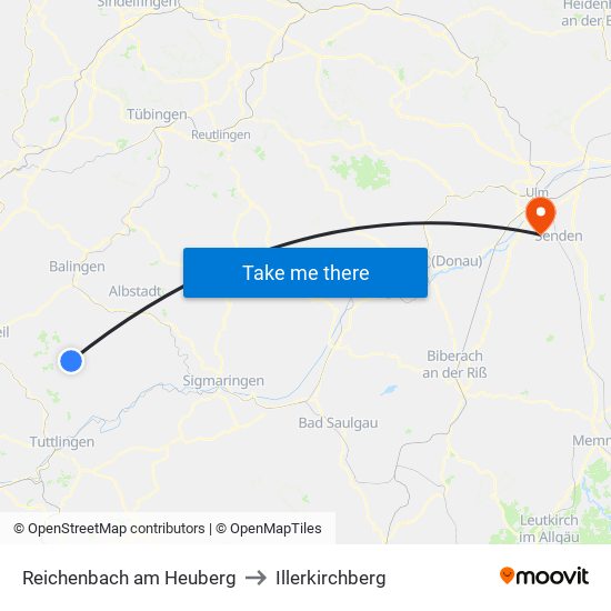 Reichenbach am Heuberg to Illerkirchberg map