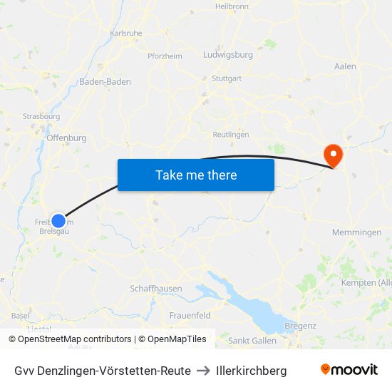 Gvv Denzlingen-Vörstetten-Reute to Illerkirchberg map