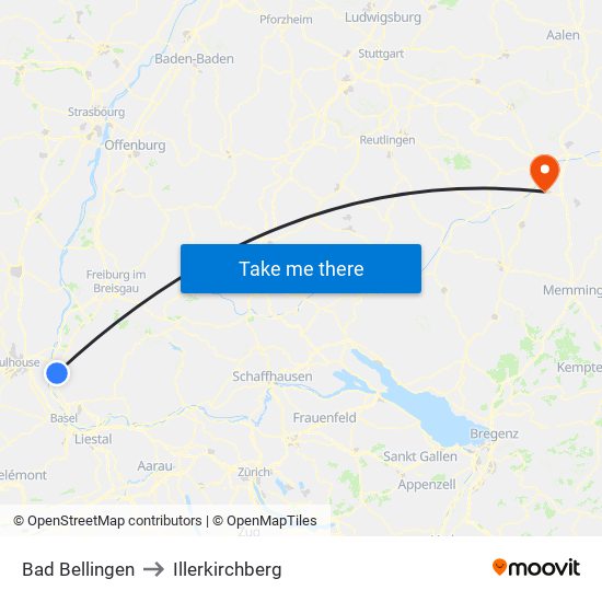 Bad Bellingen to Illerkirchberg map