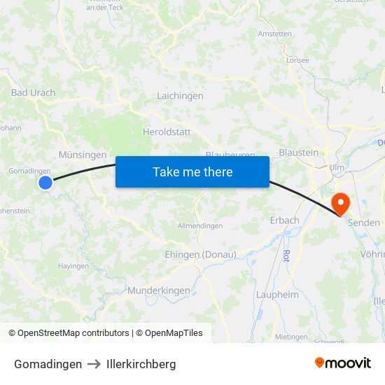 Gomadingen to Illerkirchberg map