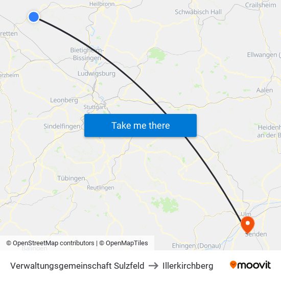 Verwaltungsgemeinschaft Sulzfeld to Illerkirchberg map