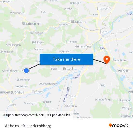 Altheim to Illerkirchberg map