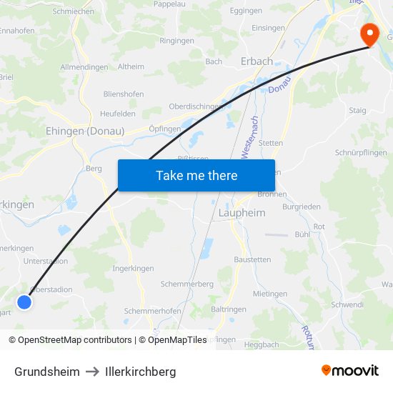 Grundsheim to Illerkirchberg map