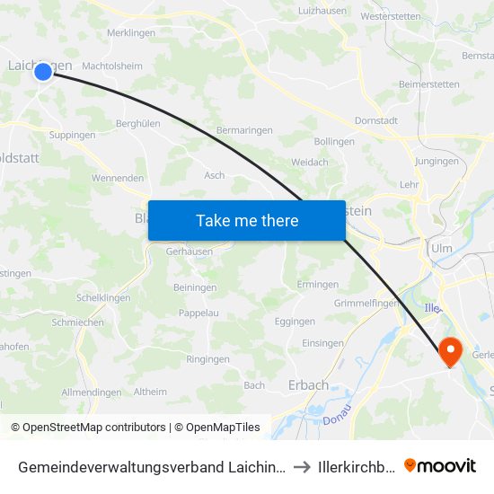 Gemeindeverwaltungsverband Laichinger Alb to Illerkirchberg map