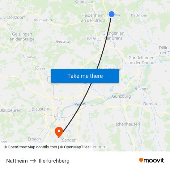 Nattheim to Illerkirchberg map