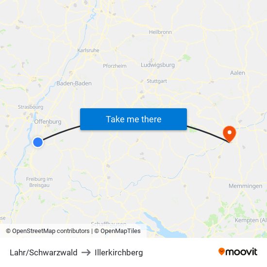 Lahr/Schwarzwald to Illerkirchberg map