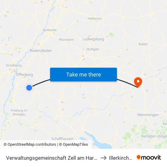 Verwaltungsgemeinschaft Zell am Harmersbach to Illerkirchberg map