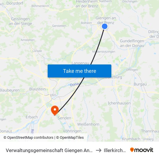 Verwaltungsgemeinschaft Giengen An Der Brenz to Illerkirchberg map