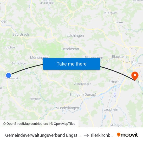 Gemeindeverwaltungsverband Engstingen to Illerkirchberg map