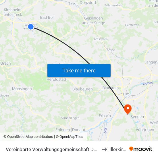Vereinbarte Verwaltungsgemeinschaft Der Stadt Weilheim An Der Teck to Illerkirchberg map