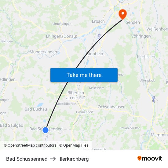 Bad Schussenried to Illerkirchberg map