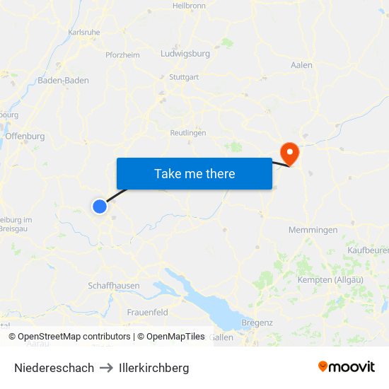 Niedereschach to Illerkirchberg map