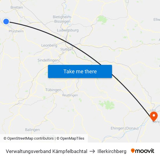 Verwaltungsverband Kämpfelbachtal to Illerkirchberg map