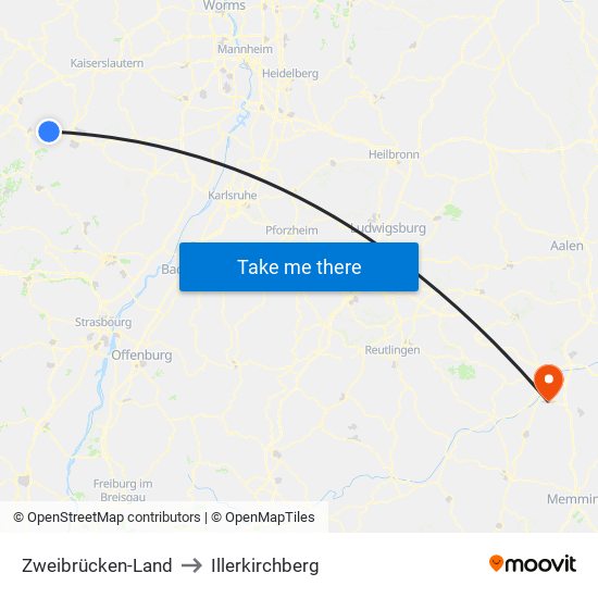 Zweibrücken-Land to Illerkirchberg map