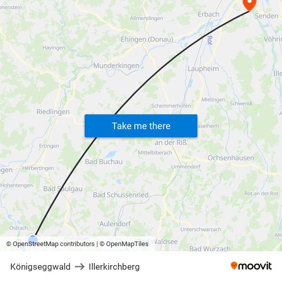 Königseggwald to Illerkirchberg map