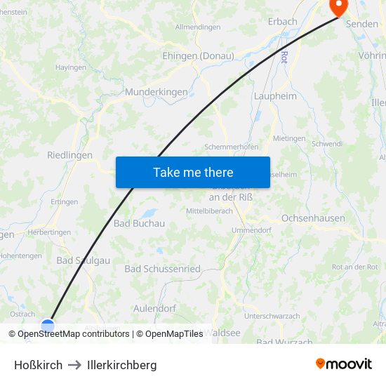 Hoßkirch to Illerkirchberg map