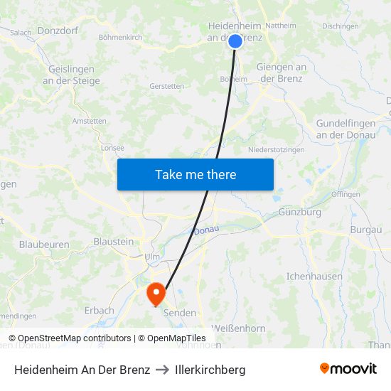 Heidenheim An Der Brenz to Illerkirchberg map