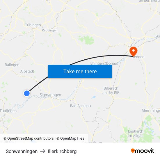 Schwenningen to Illerkirchberg map