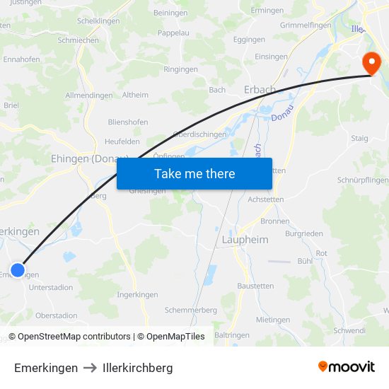 Emerkingen to Illerkirchberg map