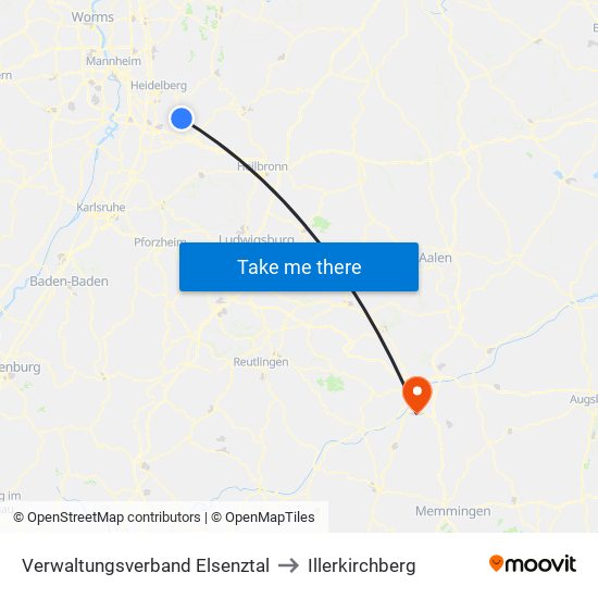 Verwaltungsverband Elsenztal to Illerkirchberg map