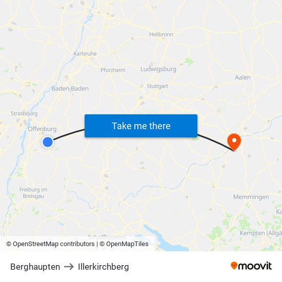 Berghaupten to Illerkirchberg map