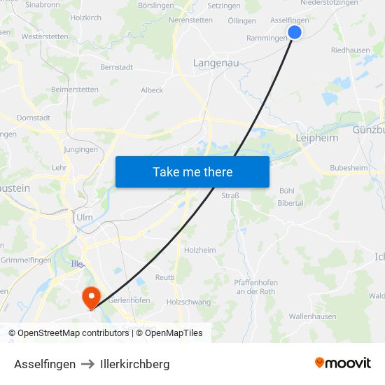 Asselfingen to Illerkirchberg map