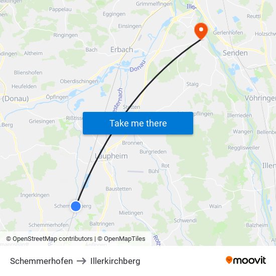 Schemmerhofen to Illerkirchberg map