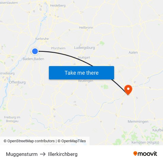 Muggensturm to Illerkirchberg map