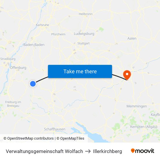 Verwaltungsgemeinschaft Wolfach to Illerkirchberg map