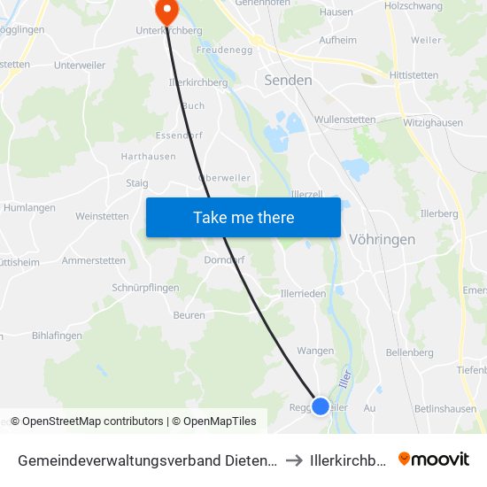 Gemeindeverwaltungsverband Dietenheim to Illerkirchberg map