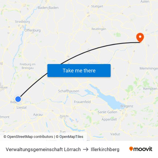 Verwaltungsgemeinschaft Lörrach to Illerkirchberg map