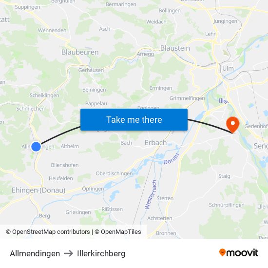 Allmendingen to Illerkirchberg map