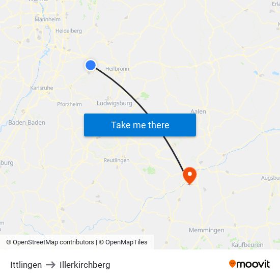 Ittlingen to Illerkirchberg map