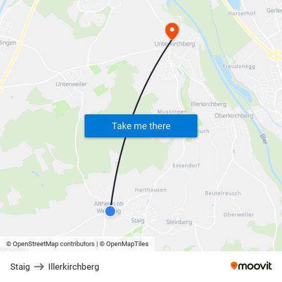Staig to Illerkirchberg map