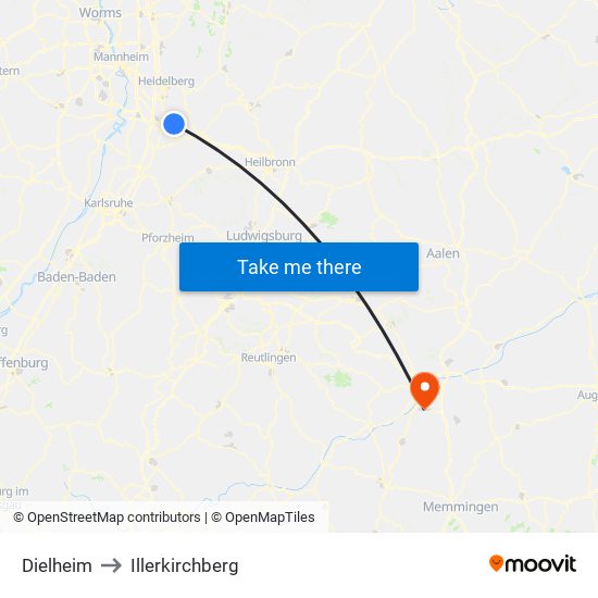 Dielheim to Illerkirchberg map