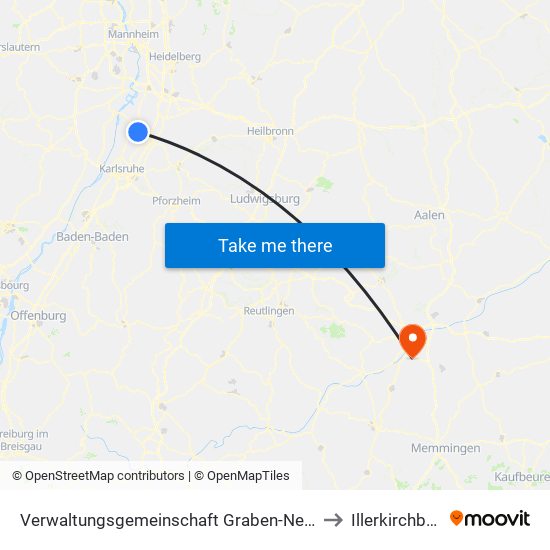 Verwaltungsgemeinschaft Graben-Neudorf to Illerkirchberg map