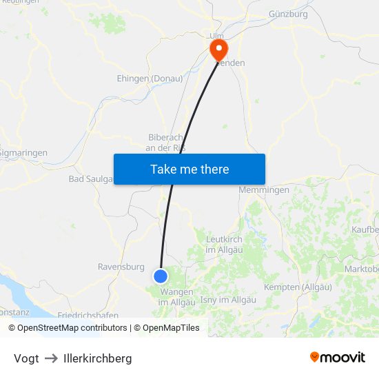 Vogt to Illerkirchberg map