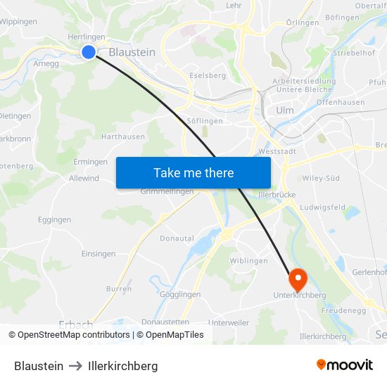 Blaustein to Illerkirchberg map
