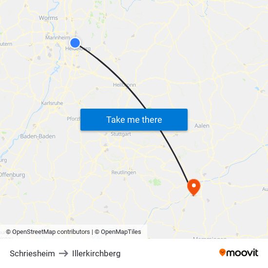 Schriesheim to Illerkirchberg map