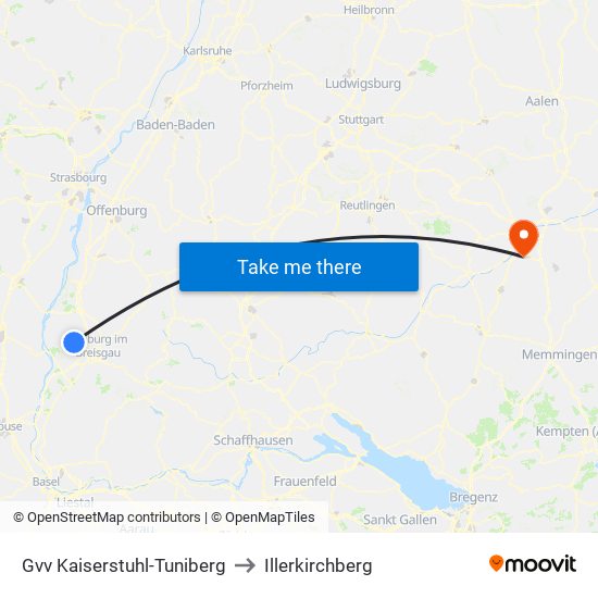 Gvv Kaiserstuhl-Tuniberg to Illerkirchberg map