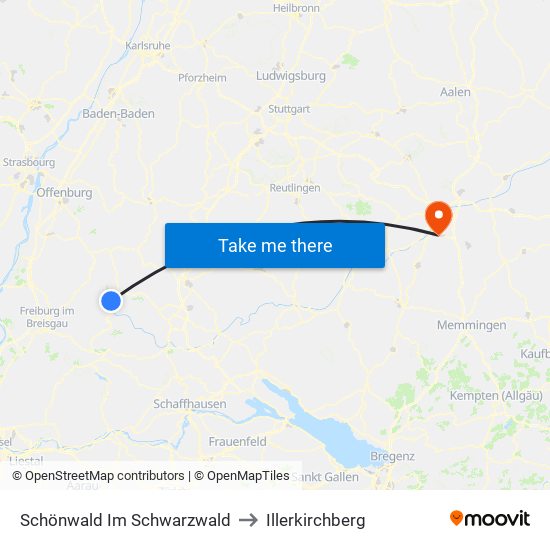 Schönwald Im Schwarzwald to Illerkirchberg map