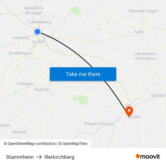 Stammheim to Illerkirchberg map