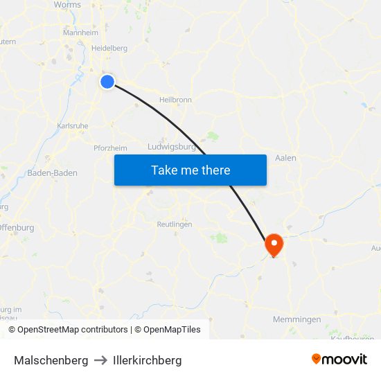 Malschenberg to Illerkirchberg map