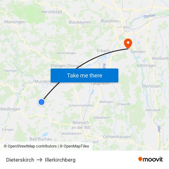 Dieterskirch to Illerkirchberg map