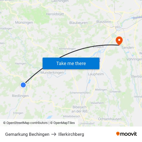 Gemarkung Bechingen to Illerkirchberg map