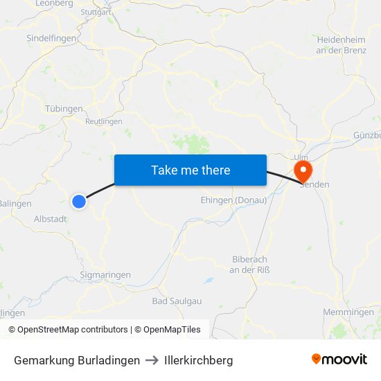 Gemarkung Burladingen to Illerkirchberg map